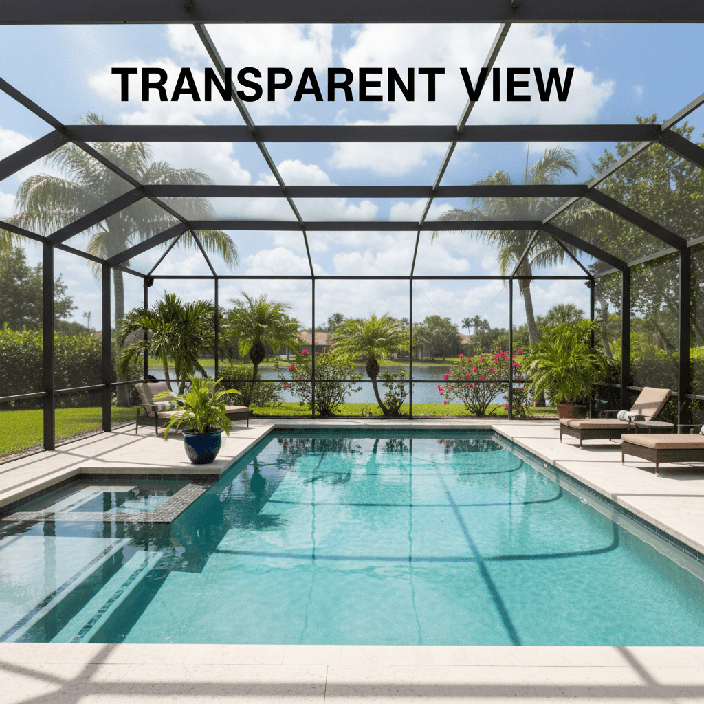Screened-in pool enclosure with clear screen